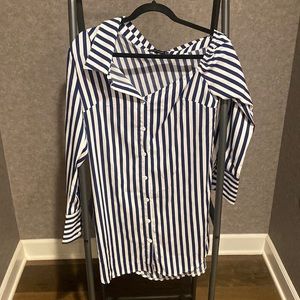 Mini button down, blue and white striped, long sleeve mini dress